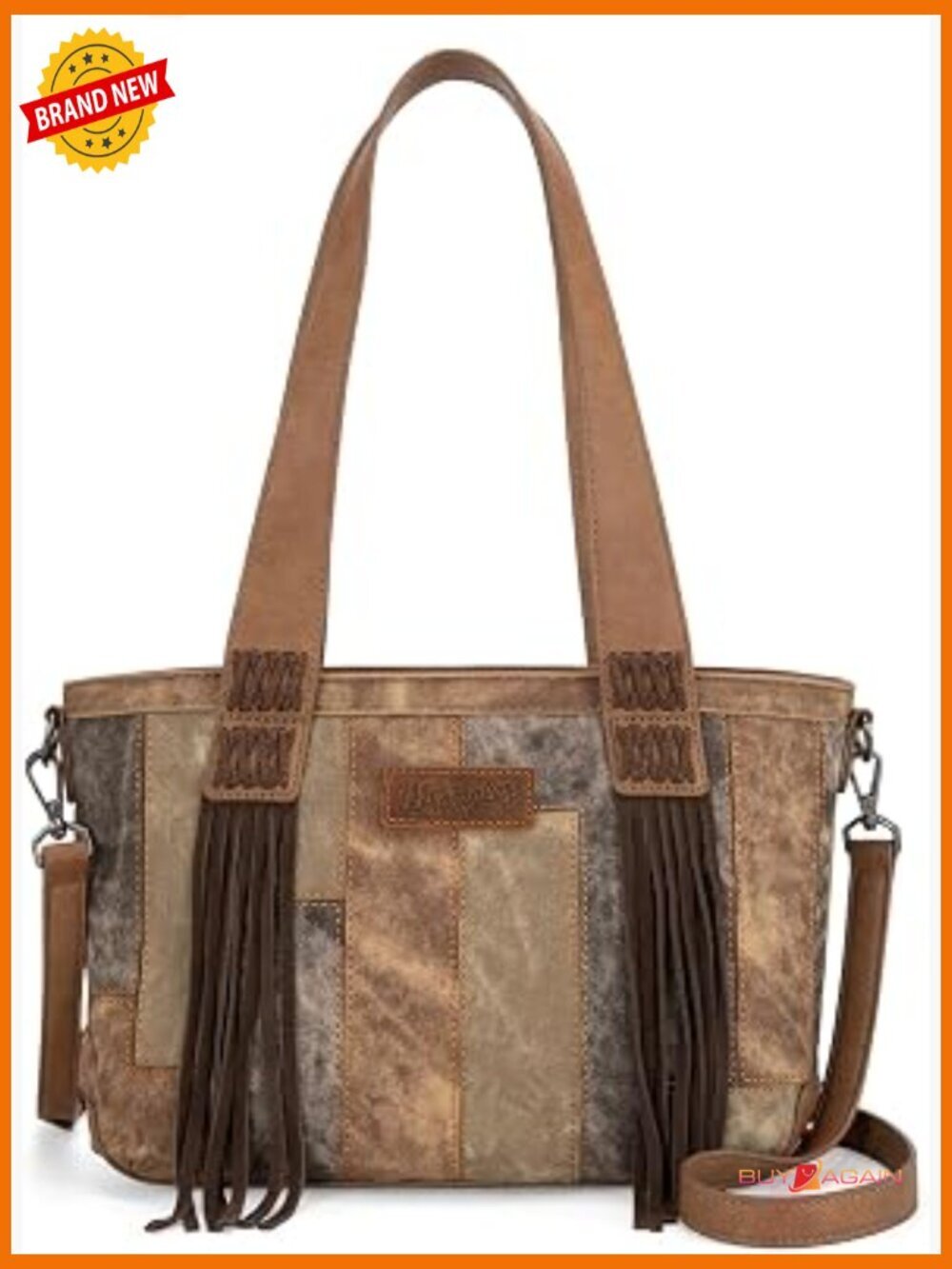 Western Fringe Tote Bag Patchwork Shoulder Handbag Crossbody Purse